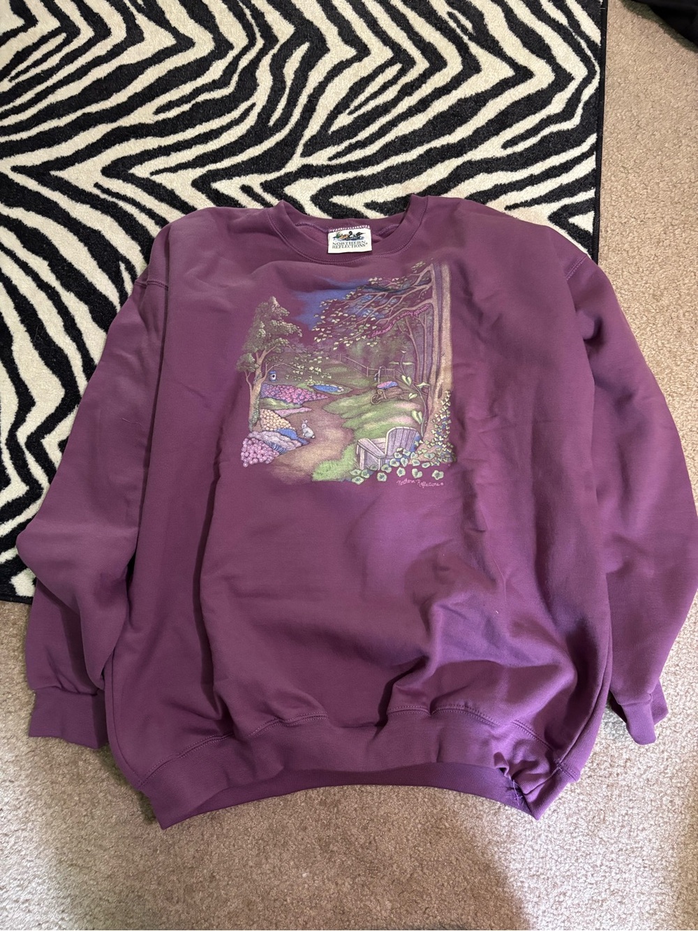 Vintage 90s Northern Reflections Landscape Sweatshirt Purple XL Cottagecore